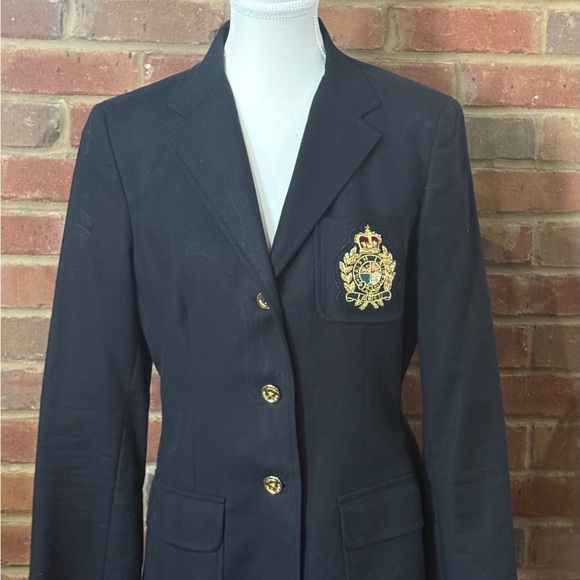 Vtg Lauren Ralph Lauren Womens Blk L/S Gold Buttons Embroidered Pocket Blazer 8 - Picture 2 of 12